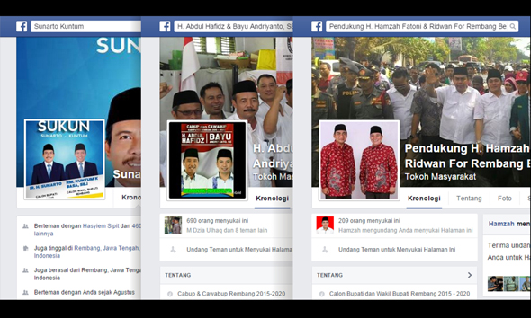 Akun facebook sejumlah calon bupati Rembang. (Foto: mataairradio.com)